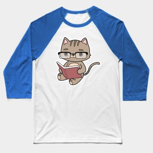 Cat at Reading with Book Baseball T-Shirt